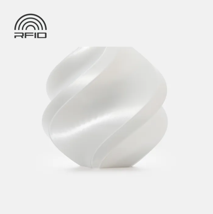 White twisted object on a white background with 'RFID' branding.