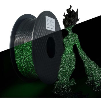Spool of stars in green filament with a 3D printed object in the background