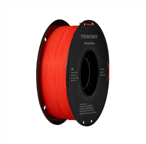 Spool of red filament with 'TINMORRY' branding on a white background