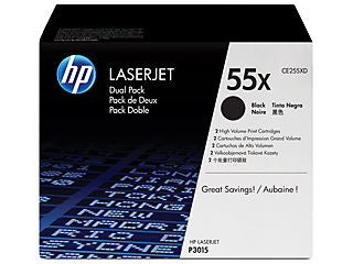 HP CE255XD #55X Dual Pack Toner Cartridge for Laserjet P3015