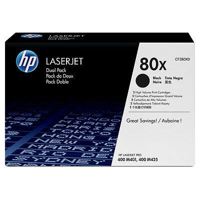 HP CF280XD #80X Black Toner Dual Pack for Pro M401/M425